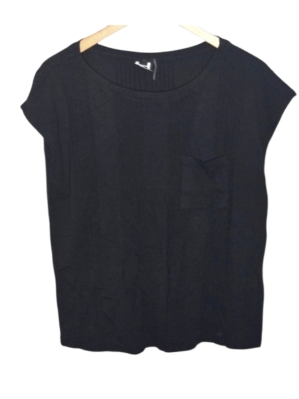H by Bordeaux Ribbed Black Pocket Tee